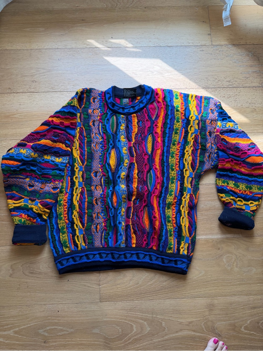 COOGI Men’s Multicolor Cable Knit Crewneck - Blue, Red, Yellow, Green, Purple